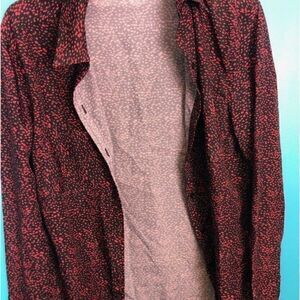 Mossimo Red & Black Button Up Blouse